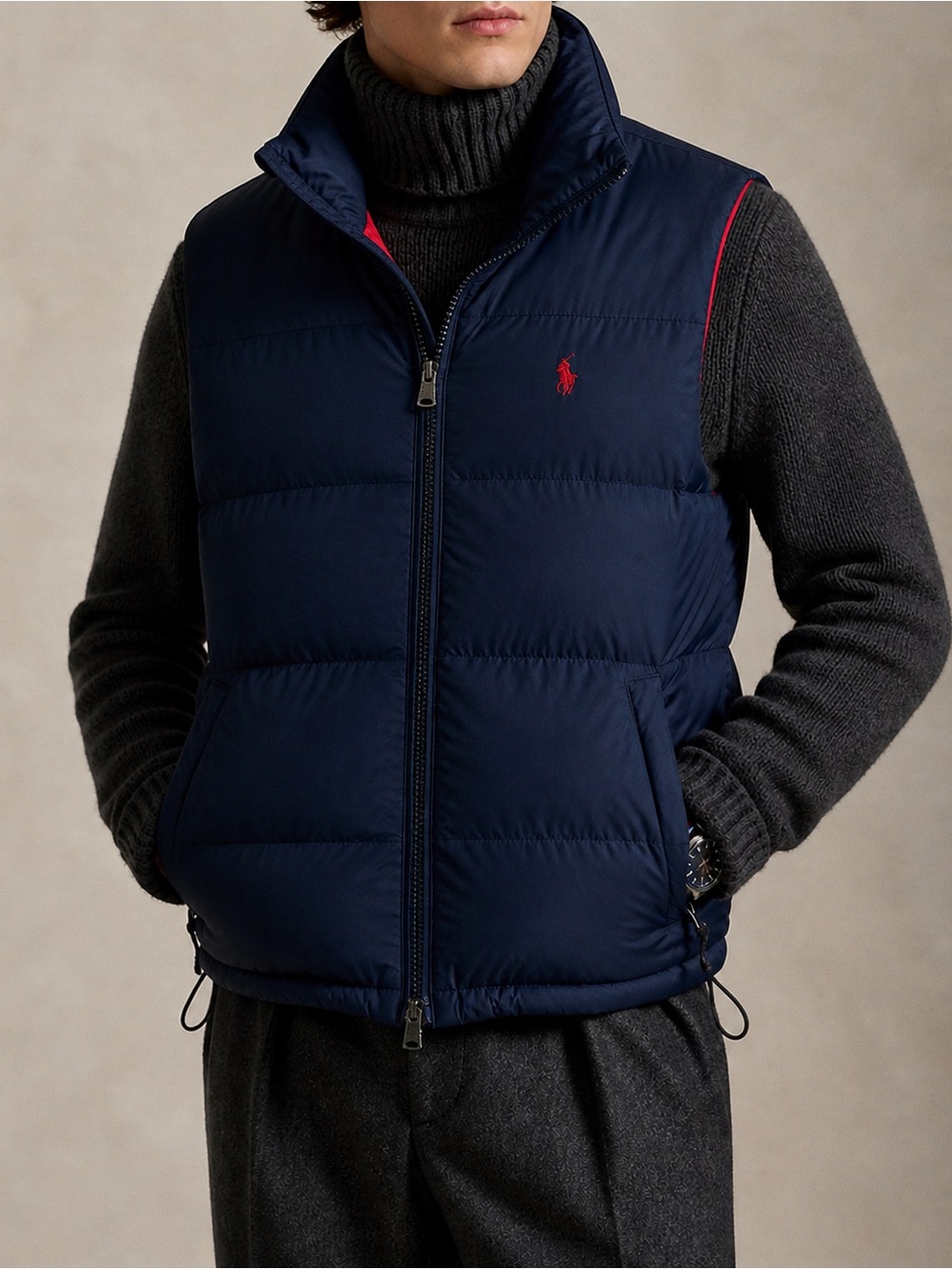 U.S. Polo Assn. Navy Puffer Vest Red Lining Men’s Small